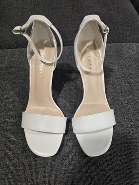Le Chateau White Ankle-Strap Block Heel Sandals